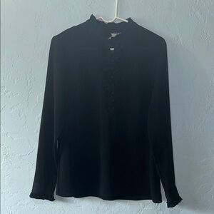 Boden Black Blouse with Ruffle Trim